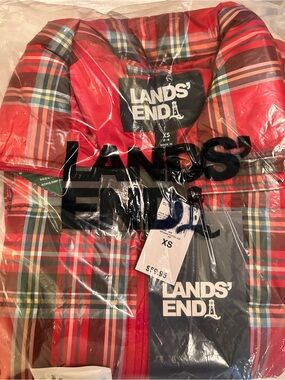 NWT Lands' End Holiday Red Plaid Puffer Vest